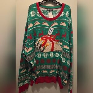 33 Degrees Ugly Christmas Sweater 5XL Taco Green Red 100% Cotton